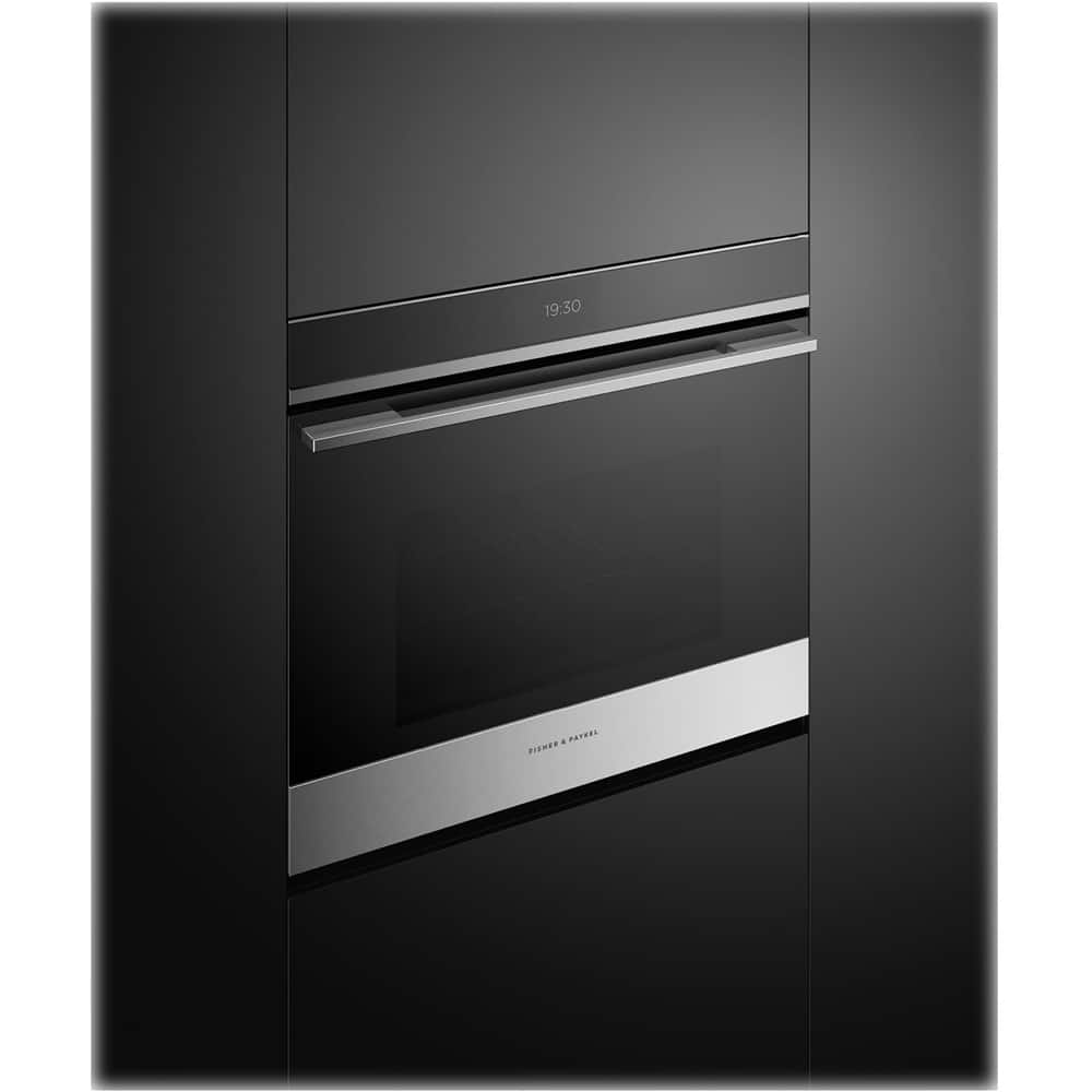 Left View: Fisher & Paykel - Contemporary 30" Built-In Single Electric Convection Oven - Stainless steel