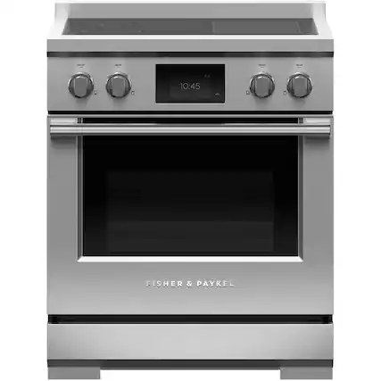 Front. Fisher & Paykel - Professional 4.0 Cu. Ft. Freestanding Electric Induction True Convection Range with Self-Cleaning - Stainless Steel/Black Glass.