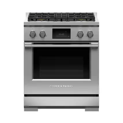 Front. Fisher & Paykel - Professional 4 Cu. Ft. Freestanding Dual Fuel True Convection Range with Self-Cleaning - Stainless Steel/Black Glass.