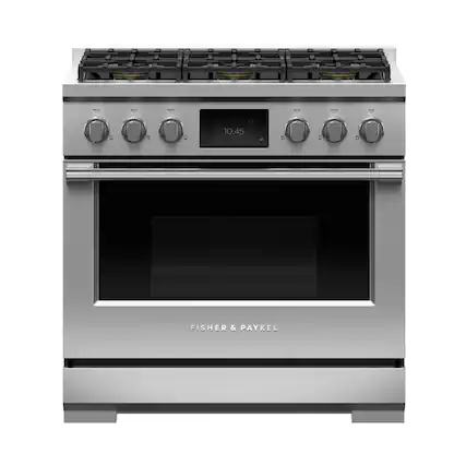 Front. Fisher & Paykel - Professional 4.8 Cu. Ft. Freestanding Dual Fuel True Convection Range with Self-Cleaning - Stainless Steel/Black Glass.