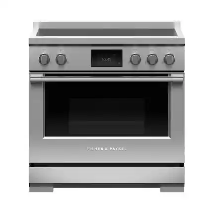 Front. Fisher & Paykel - Professional 4.8 Cu. Ft. Freestanding Electric Induction True Convection Range with Self-Cleaning - Stainless Steel/Black Glass.