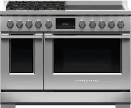Fisher & Paykel - Professional 6.9 Cu. Ft. Freestanding Double Oven Dual Fuel True Convection Range with Self-Cleaning - Stainless Steel/Black Glass