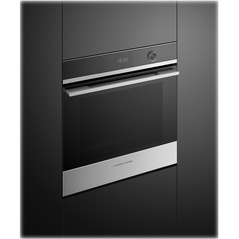 Left View: Fisher & Paykel - Contemporary 24" Built-In Single Electric Convection Oven - Stainless steel