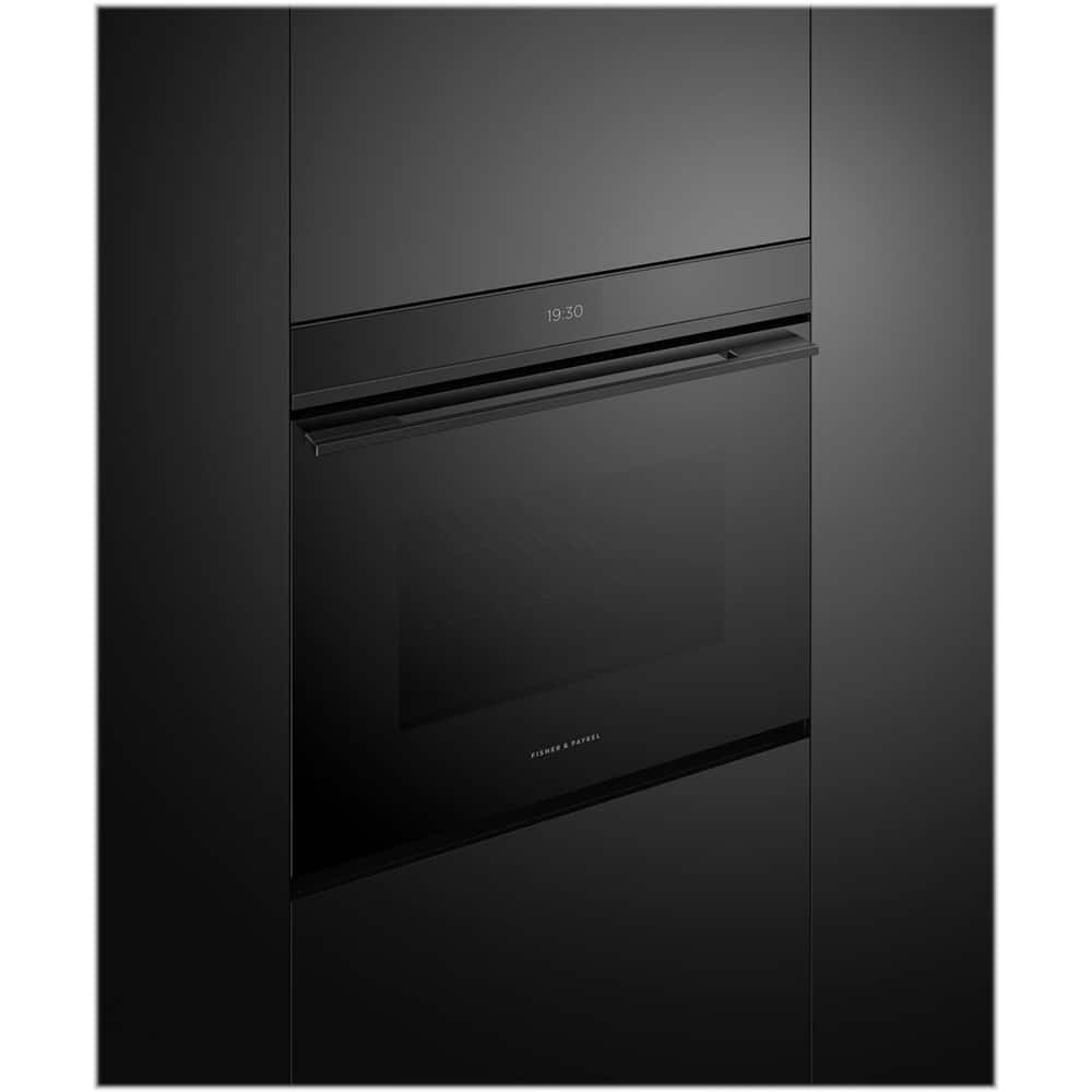 Left View: Fisher & Paykel - Contemporary 30" Built-In Single Electric Convection Oven - Black