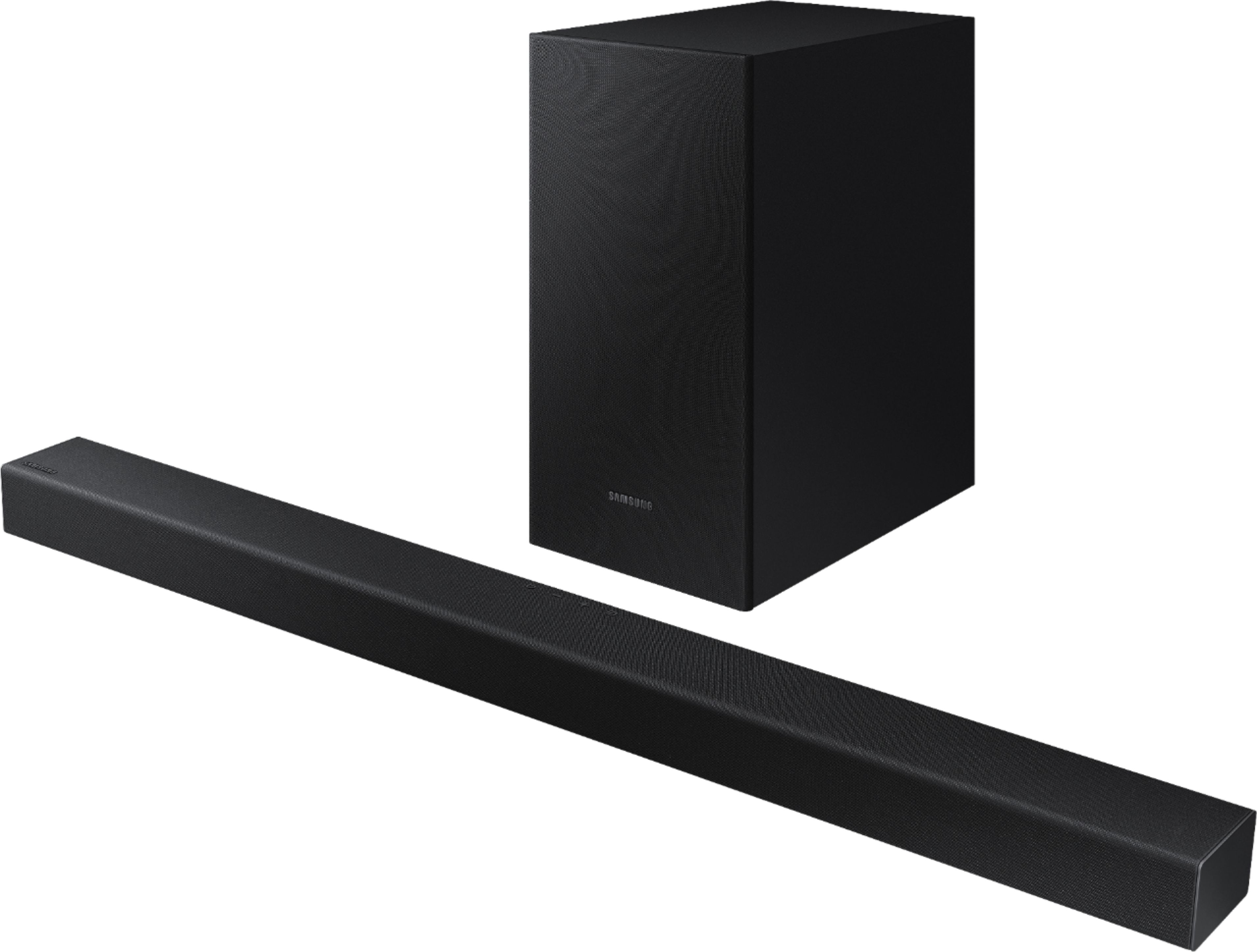 Angle View: Samsung - 2.1-Channel Soundbar with Wireless Subwoofer and Dolby Audio (2020) - Black
