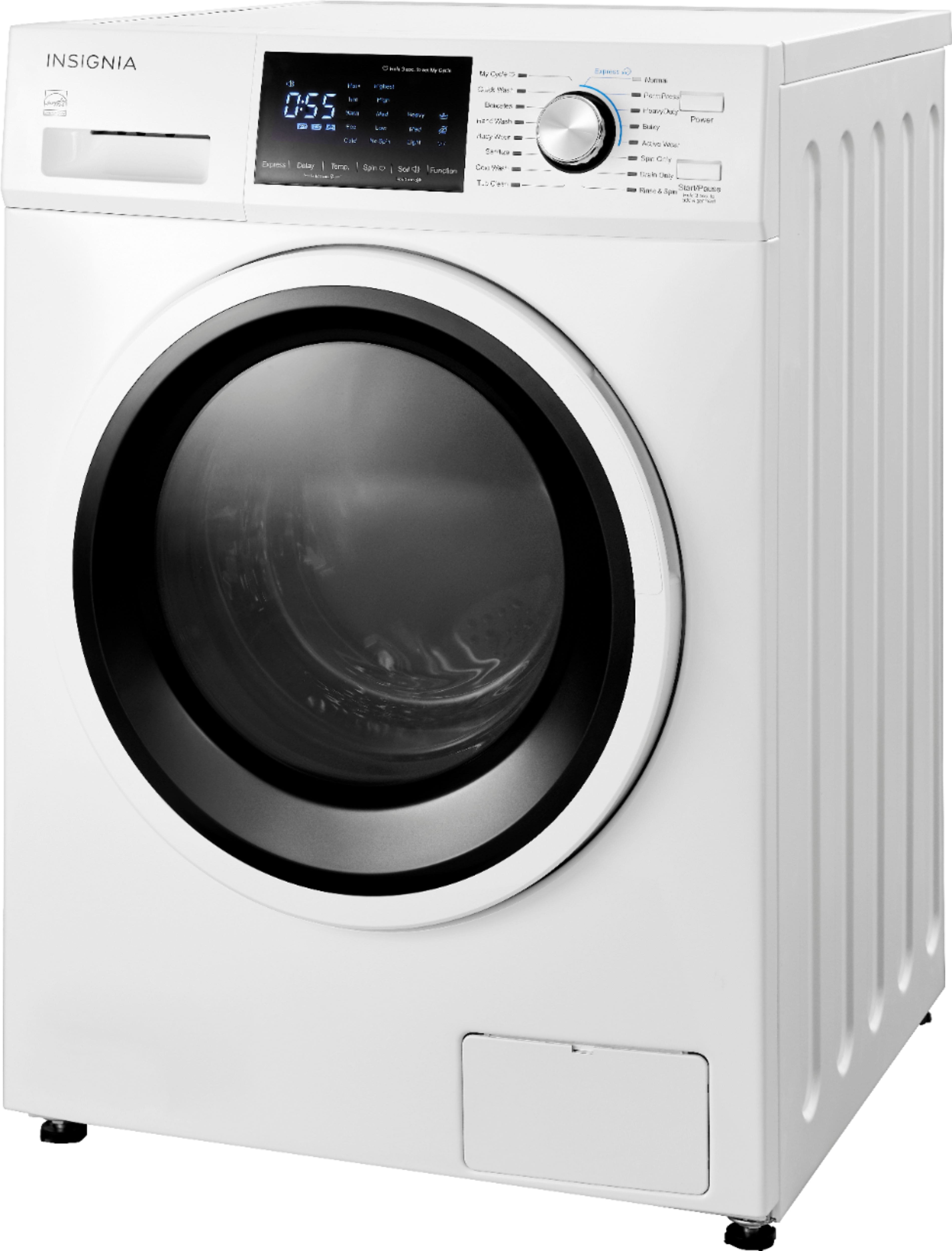 Left. Insignia™ - 2.7 Cu. Ft. High Efficiency Stackable Front Load Washer with ENERGY STAR Certification - White.