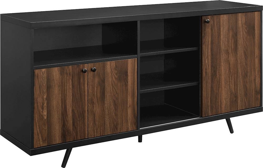 Angle View: Walker Edison - MDF 6-Shelf Sideboard - Solid Black/Dark Walnut