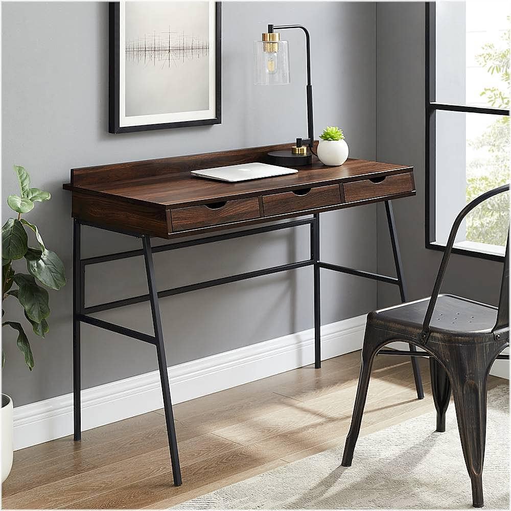 Alt View 13. Walker Edison - Modern Industrial 3-Drawer Wood Computer Desk - Dark Walnut.