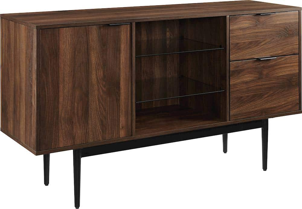 Angle View: Walker Edison - Modern Lifted 2-Drawer Sideboard - Dark Walnut