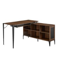 Walker Edison - L-Shaped Wood Corner Bookcase Computer Desk - Dark Walnut - Front_Zoom