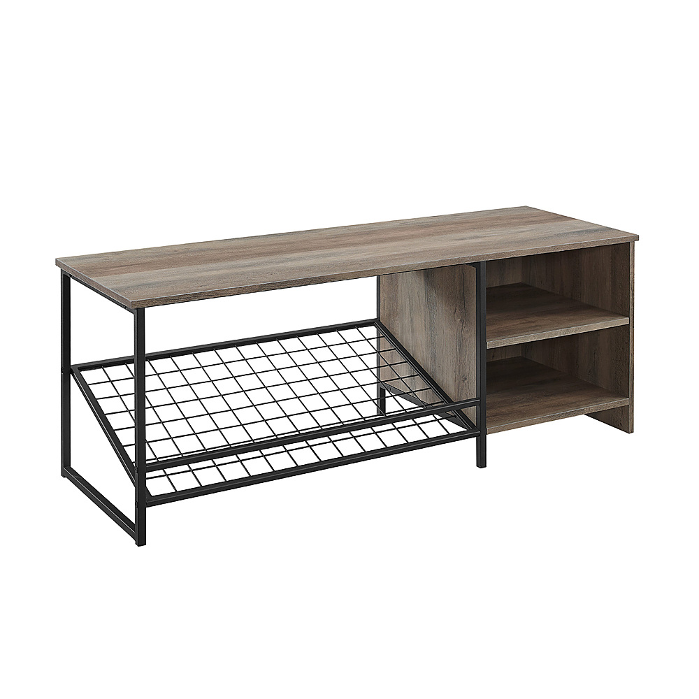 Angle View: Walker Edison - Mid Century Modern Entryway Bench with Cubby - Gray