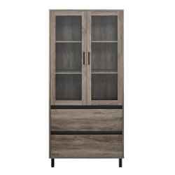 Walker Edison - 2-Drawer Storage Armoire Bookcase Cabinet - Gray Wash - Front_Zoom