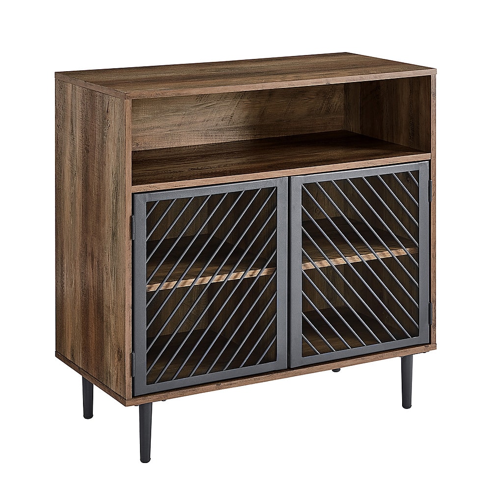 Left View: Walker Edison - Keegan Modern MDF/Powder-Coated Steel/Laminate Accent Storage Cabinet - Rustic Oak