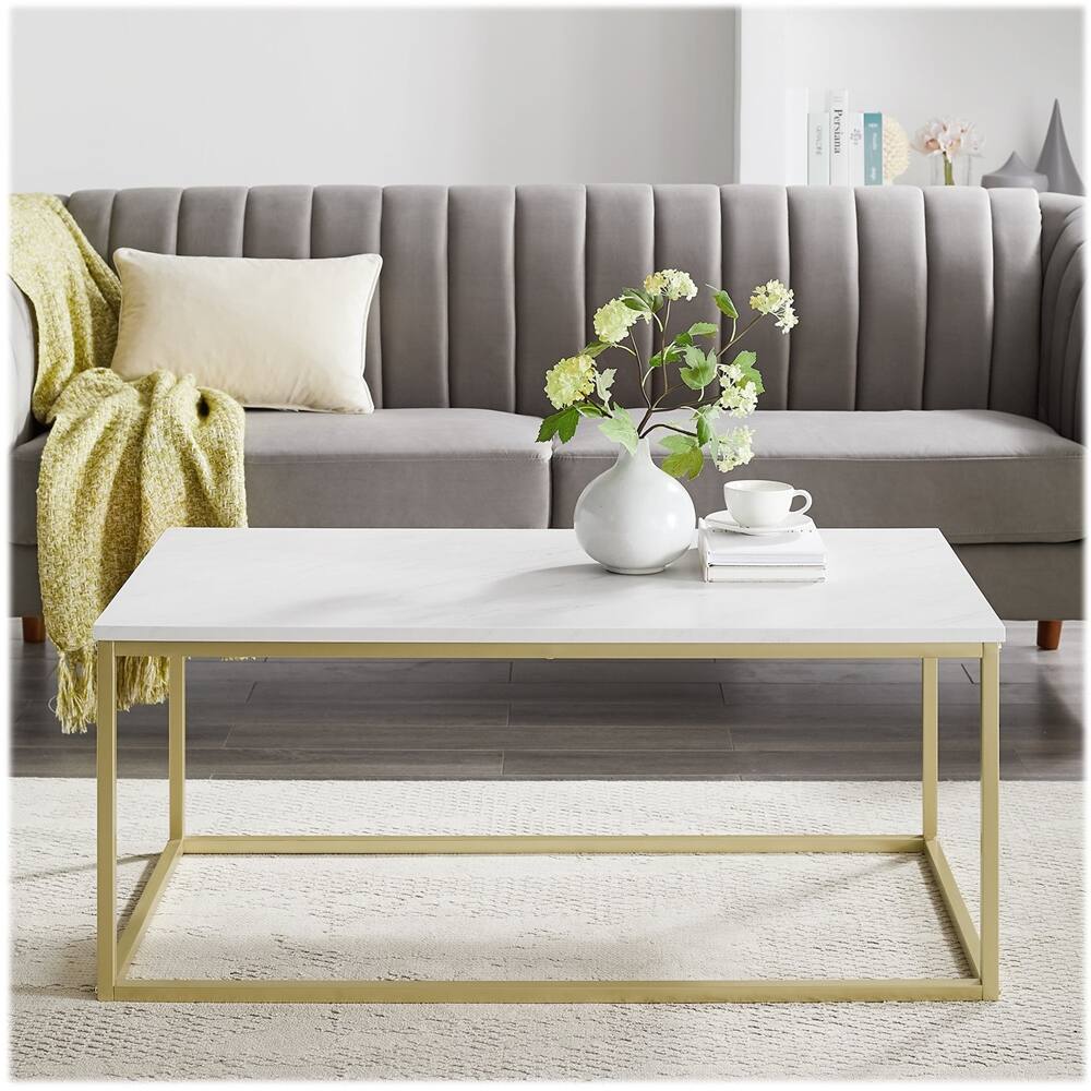 Walker Edison Rectangular MDF/ Coffee Table Faux Marble BB42LWSQWMG