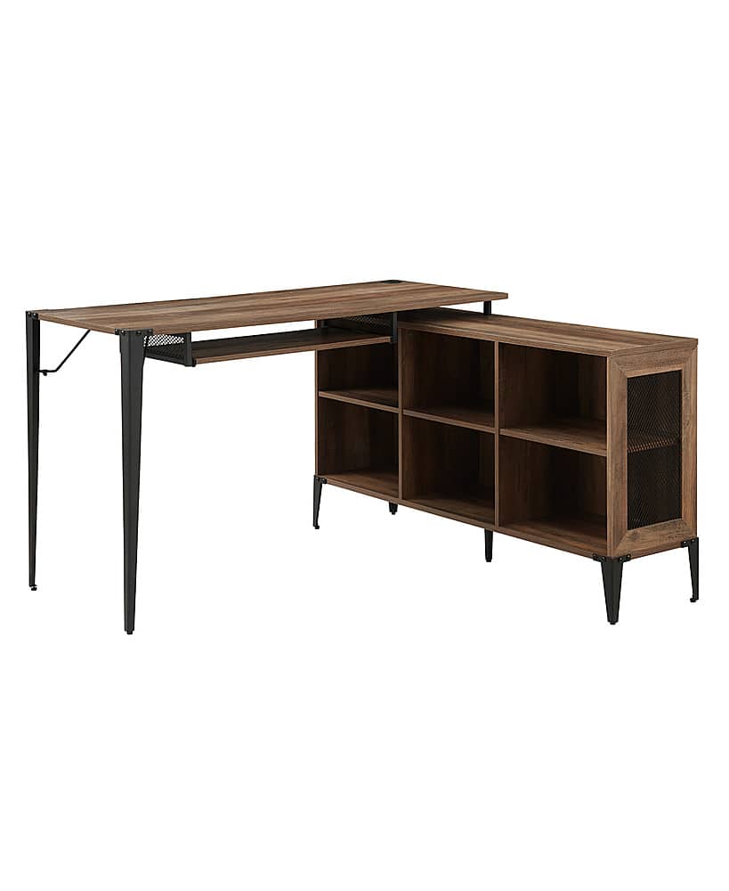 Angle. Walker Edison - L-Shaped Wood Corner Bookcase Computer Desk - Rustic Oak.