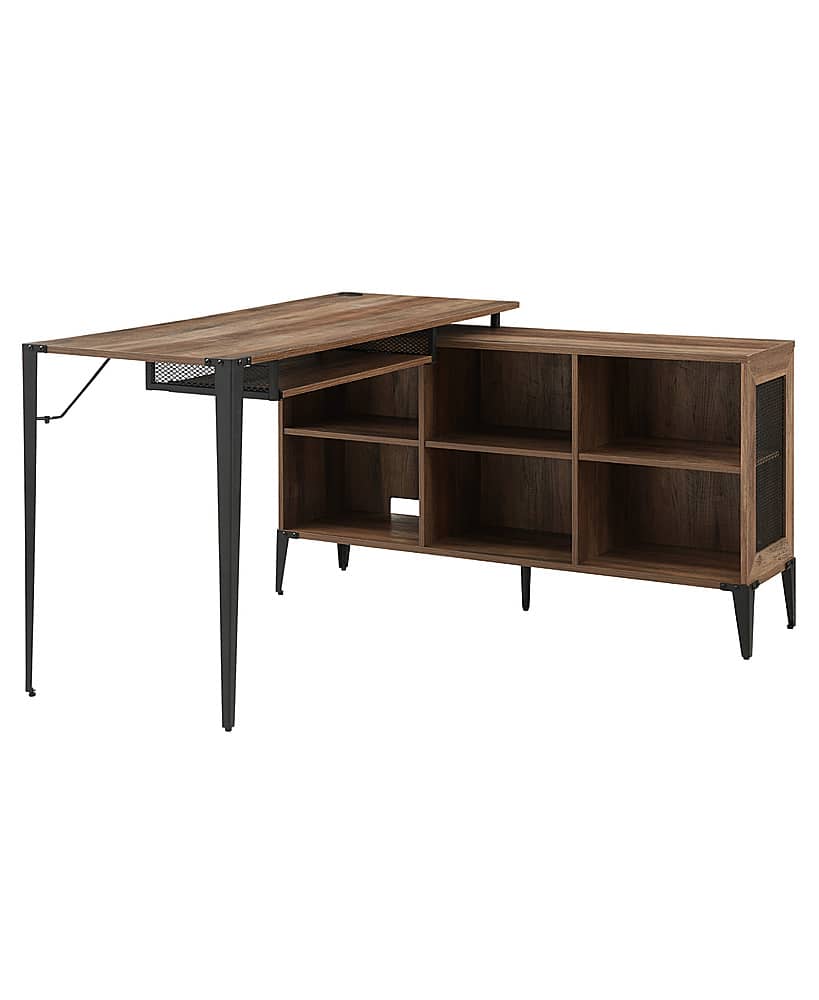 Left. Walker Edison - L-Shaped Wood Corner Bookcase Computer Desk - Rustic Oak.