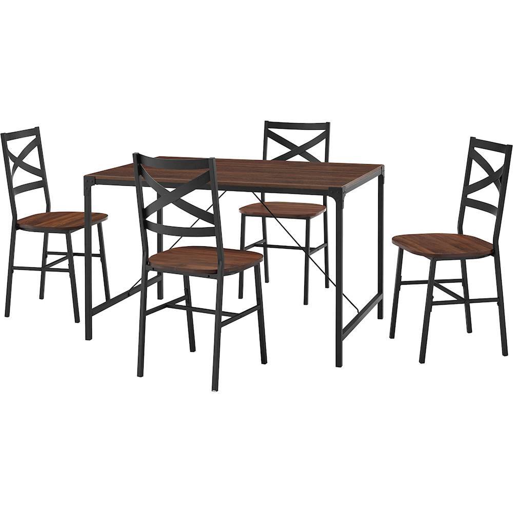 Left View: Walker Edison - Rectangular Rustic Angle Iron Dining Table (Set of 5) - Dark Walnut