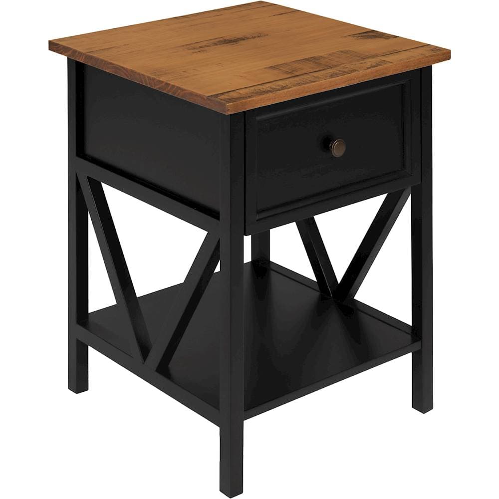 Angle View: Walker Edison - Rectangular Solid Pine Wood 1-Drawer Side Table - Reclaimed Barnwood