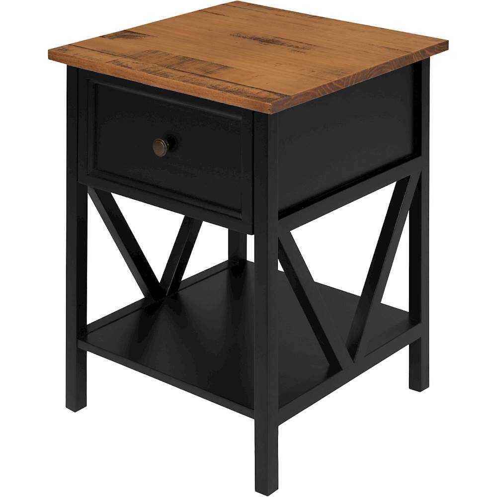 Left View: Walker Edison - Rectangular Solid Pine Wood 1-Drawer Side Table - Reclaimed Barnwood