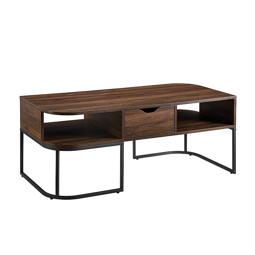 Left View: Walker Edison - Molly Rectangular Mid-Century Modern MDF 2-Drawer Coffee Table - Dark Walnut/Birch