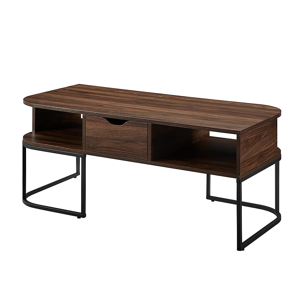 Angle View: Walker Edison - Curved MDF/Durable Laminate 1-Drawer Coffee Table - Dark Walnut