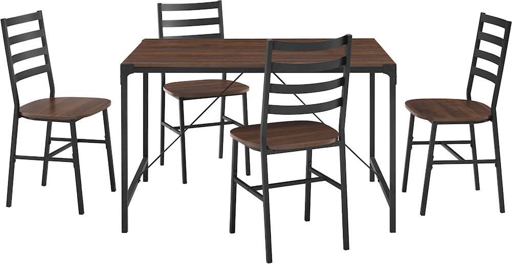 Front. Walker Edison - Rectangular Rustic Iron Dining Table (Set of 5) - Dark Walnut.