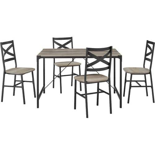 Walker Edison - Rectangular Rustic Angle Iron Dining Table (Set of 5) - Gray Wash