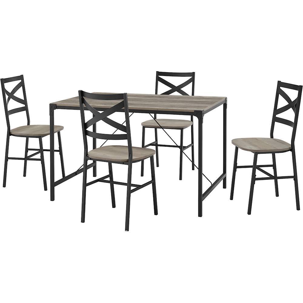 Left View: Walker Edison - Rectangular Rustic Angle Iron Dining Table (Set of 5) - Gray Wash