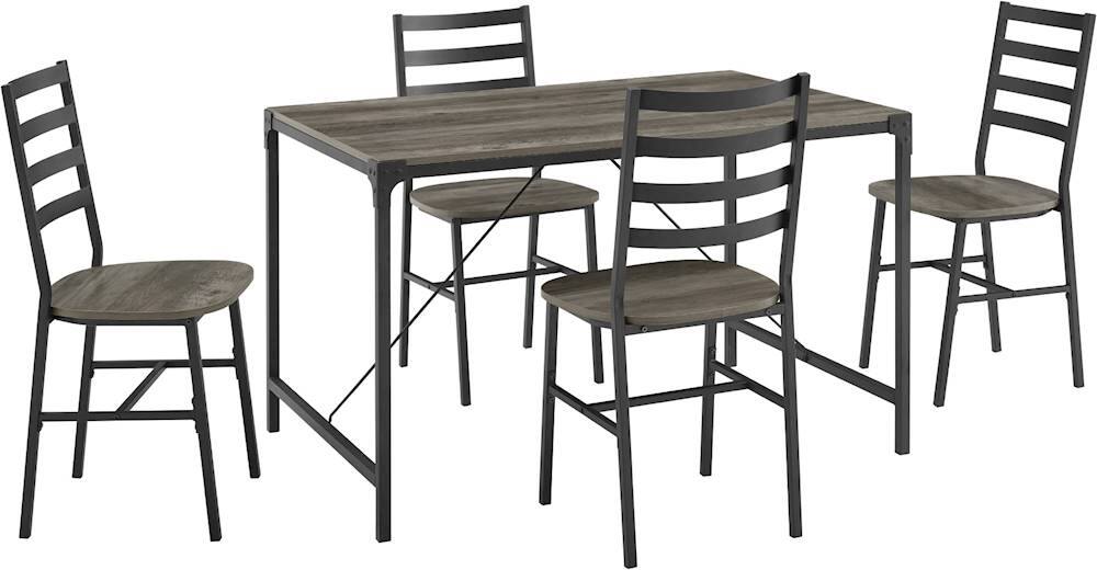 Angle View: Walker Edison - Rectangular Rustic Iron Dining Table (Set of 5) - Gray Wash