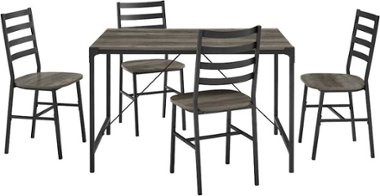Walker Edison - Rectangular Rustic Iron Dining Table (Set of 5) - Gray Wash - Front_Zoom