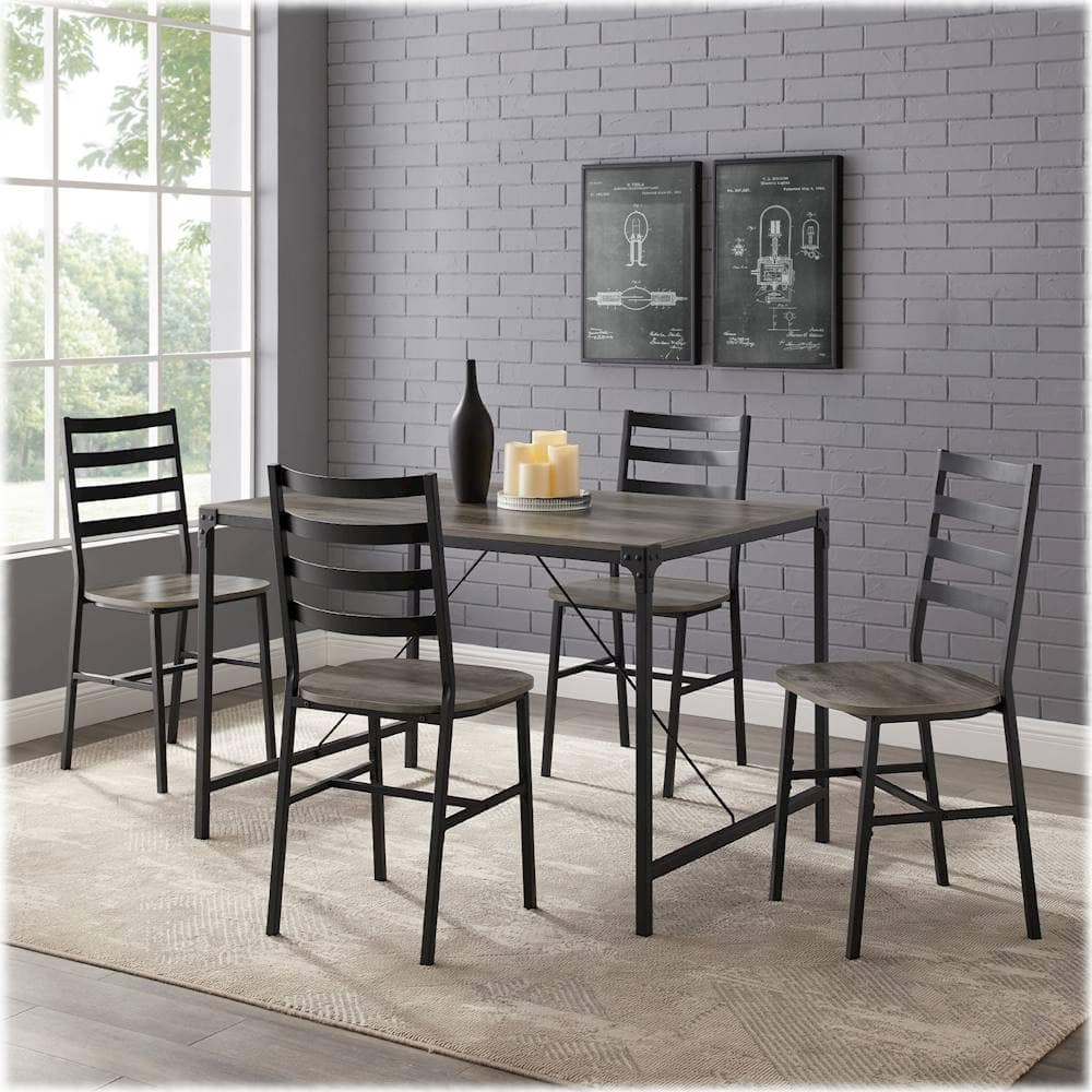 Best Buy: Walker Edison Rectangular Rustic Iron Dining Table (Set of 5 ...