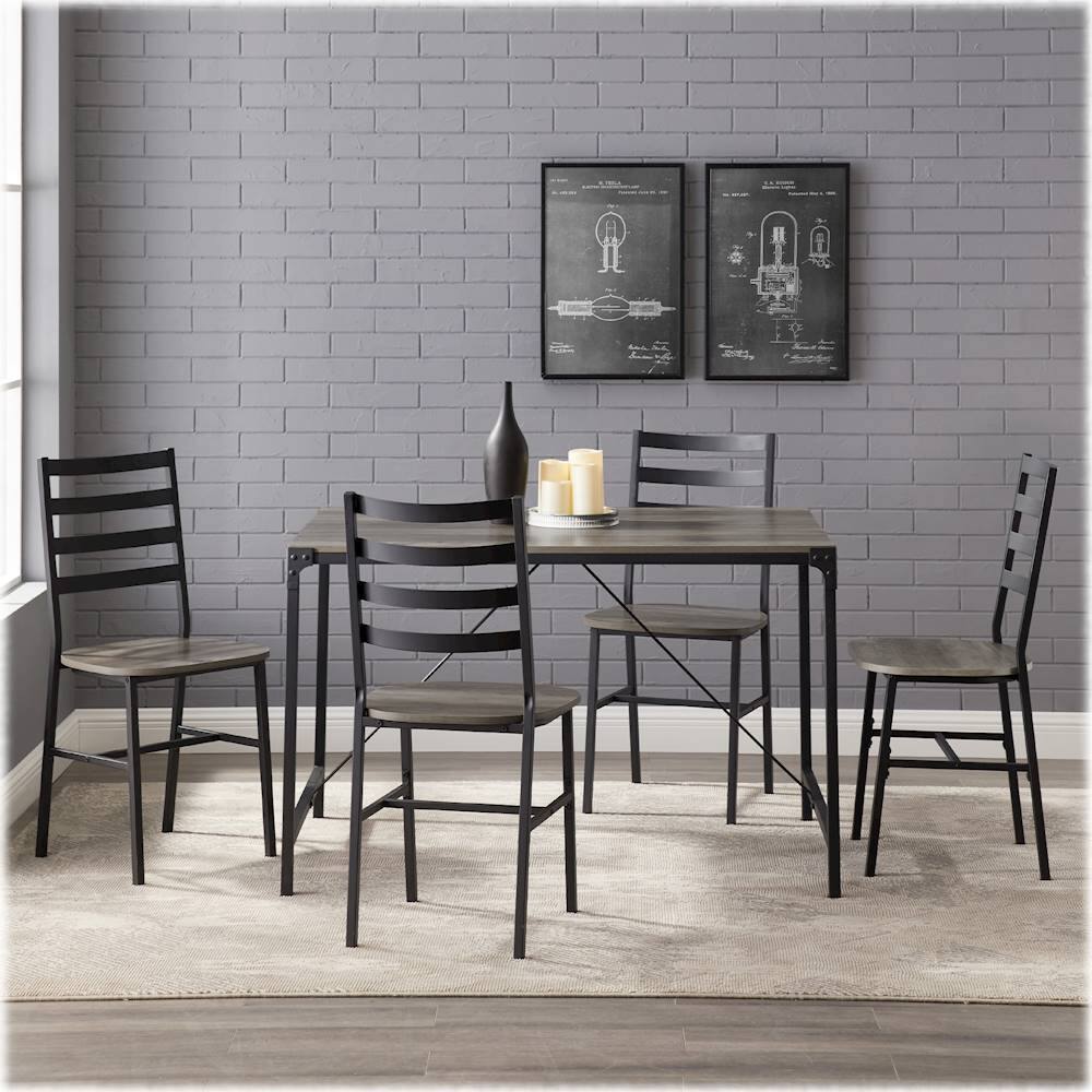 Best Buy Walker Edison Rectangular Rustic Iron Dining Table (Set of 5