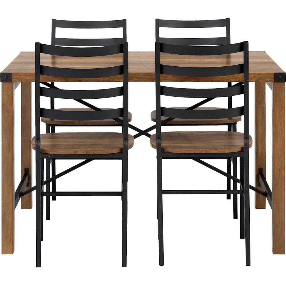 Front. Walker Edison - Rectangular Industrial Dining Table (Set of 5) - Reclaimed Barnwood.