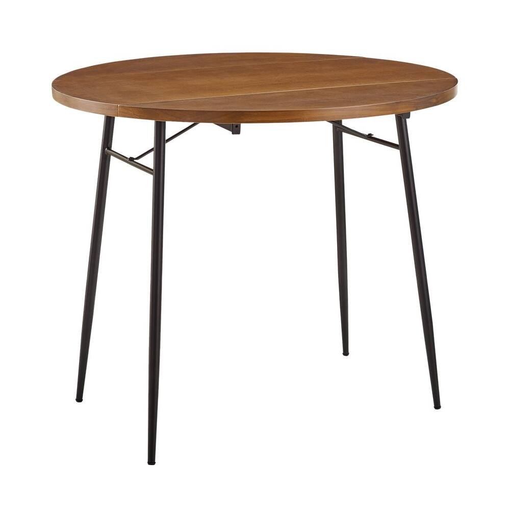 Left View: Walker Edison - Round Contemporary MDF/Laminate Table - Dark Walnut