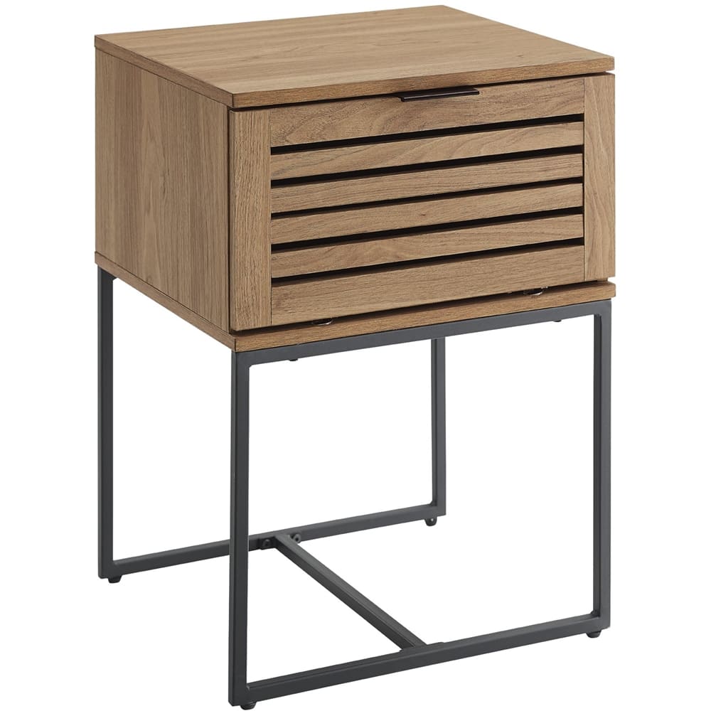 Left View: Walker Edison - Slat door Contemporary MDF/High-Density Laminate Side Table - English Oak