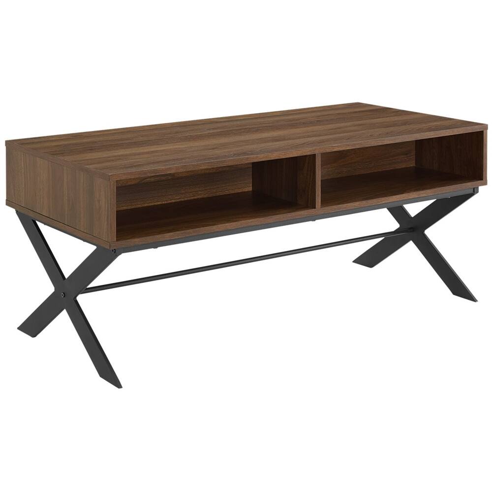 Left View: Walker Edison - Metal and Wood Modern MDF/Durable Laminate Coffee Table - Dark Walnut