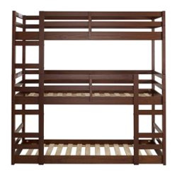 Walker Edison - Classic Solid Wood Triple Twin Bunk Bed Frame - Walnut - Front_Zoom