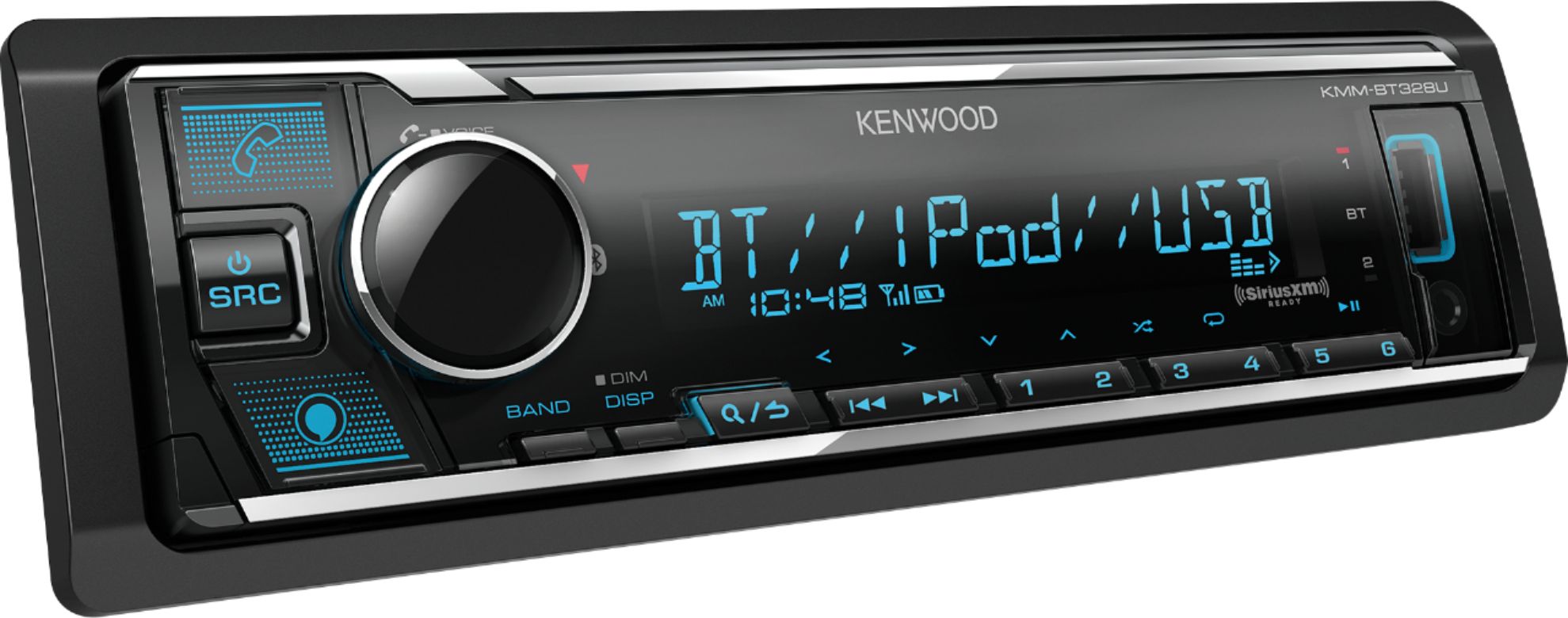 Angle View: Kenwood - In-Dash Digital Media Receiver - Built-in Bluetooth - Satellite Radio-ready with Detachable Faceplate - Black