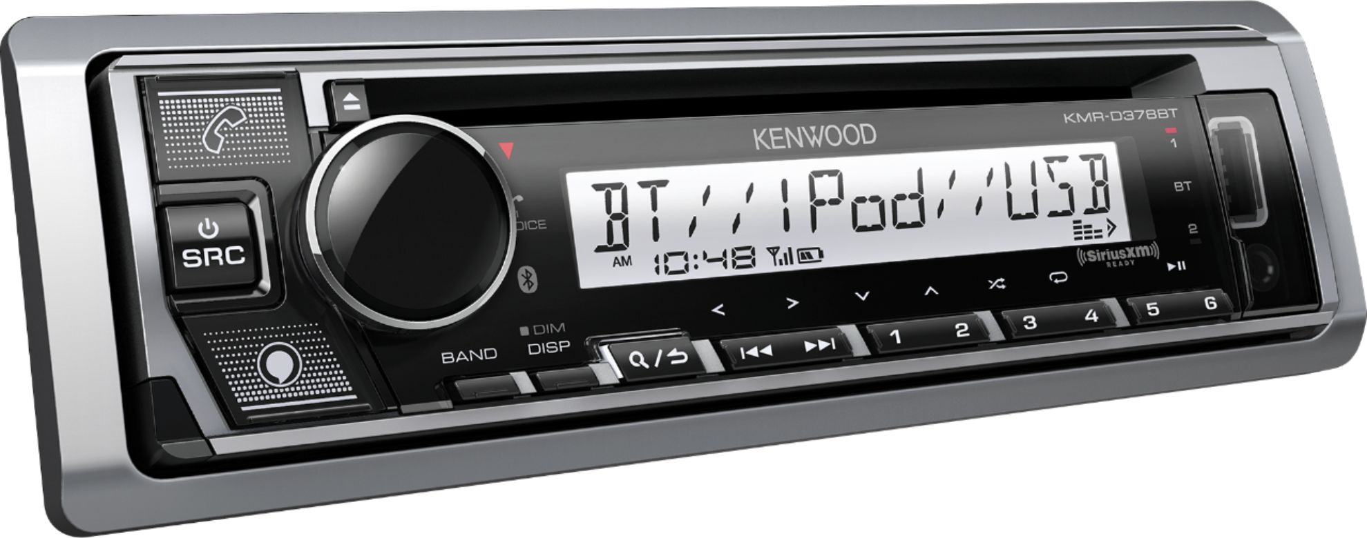 Angle View: Kenwood - In-Dash CD/DM Receiver - Built-in Bluetooth - Satellite Radio-Ready with Detachable Faceplate - Silver