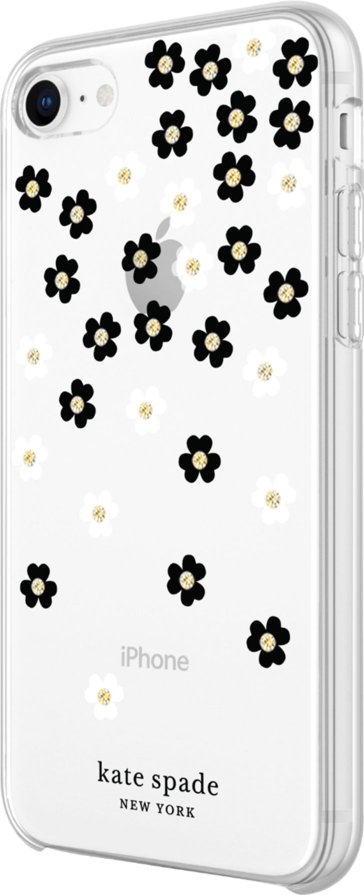 Best Buy: kate spade new york Hardshell Case for Apple® iPhone® 6, 6s, 7, 8 and (2nd generation) Flowers Black/White/Gold Gems/Clear KSIPH-068-SFLBW