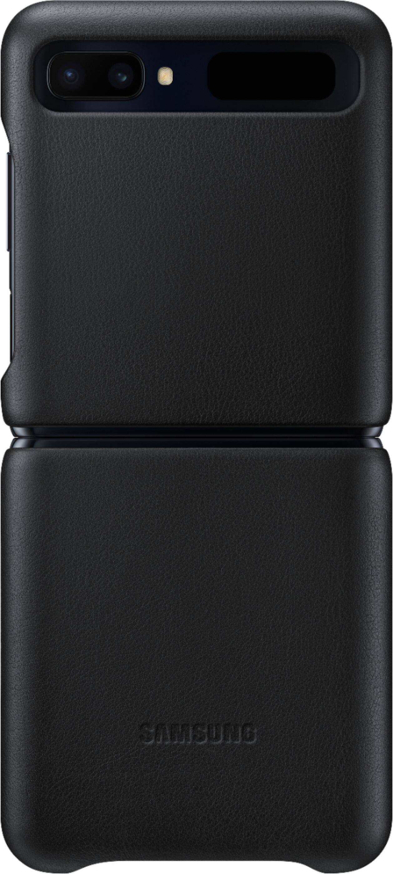 Front. Samsung - Flip Leather Cover Case for Samsung Galaxy Z Flip - Black.