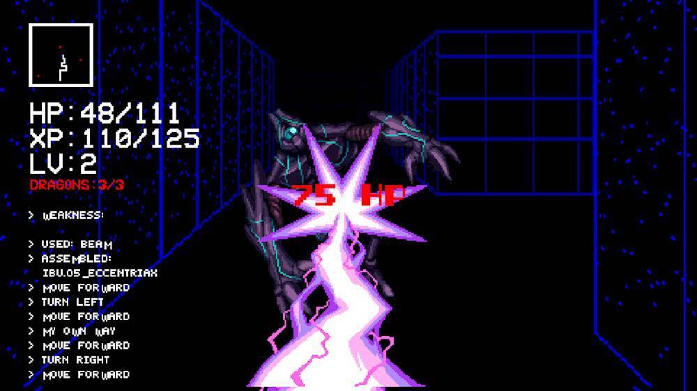 HP: 48/111 XP: 110/125 LV: 2 2 DRAGONS 3/3 WEAKNESS 75 HE > USED: BEAM ASSEMBLED: IBU.OS 05\_ECCENTRIAX > MOVE FOR WARD > TURN LEFT > MOVE FOR WARD MY OWN WAY > MOVE FOR WARD TURN RIGHT > MOVE FOR WARD