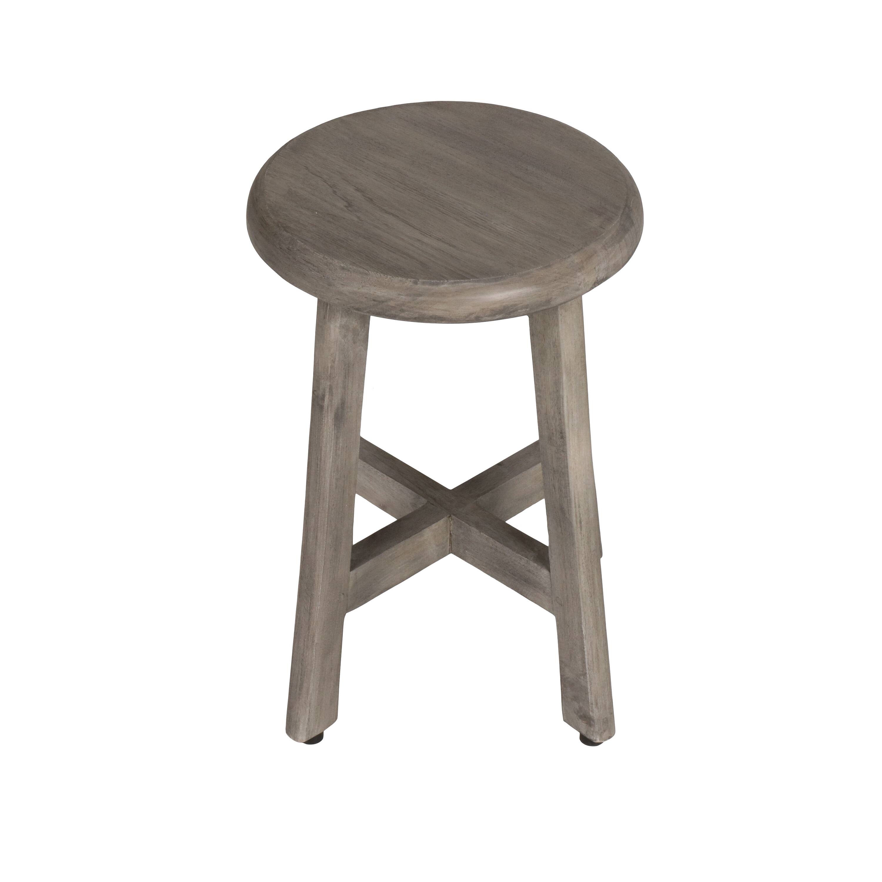 Left. CoastalVogue - DecoTeak® Shoji® 18" Teak Wood Shower Stool with 12" Round Seat in Antique Gray Finish - Antique Gray.