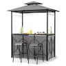 Costway - 6.5 x 4 x 8 FT Grill Gazebo Set with 2 Bar Stools, Tempered Glass Bar Table - Gray