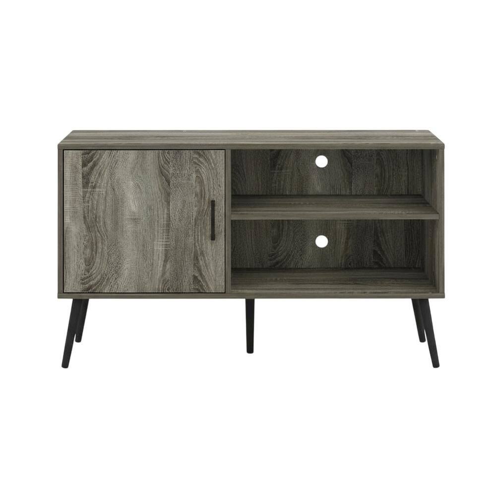 Alt View 3. FurniFact - Mid Century Style TV Stand, Wood Legs, French Oak Grey Finish, Single Cabinet - Gray.