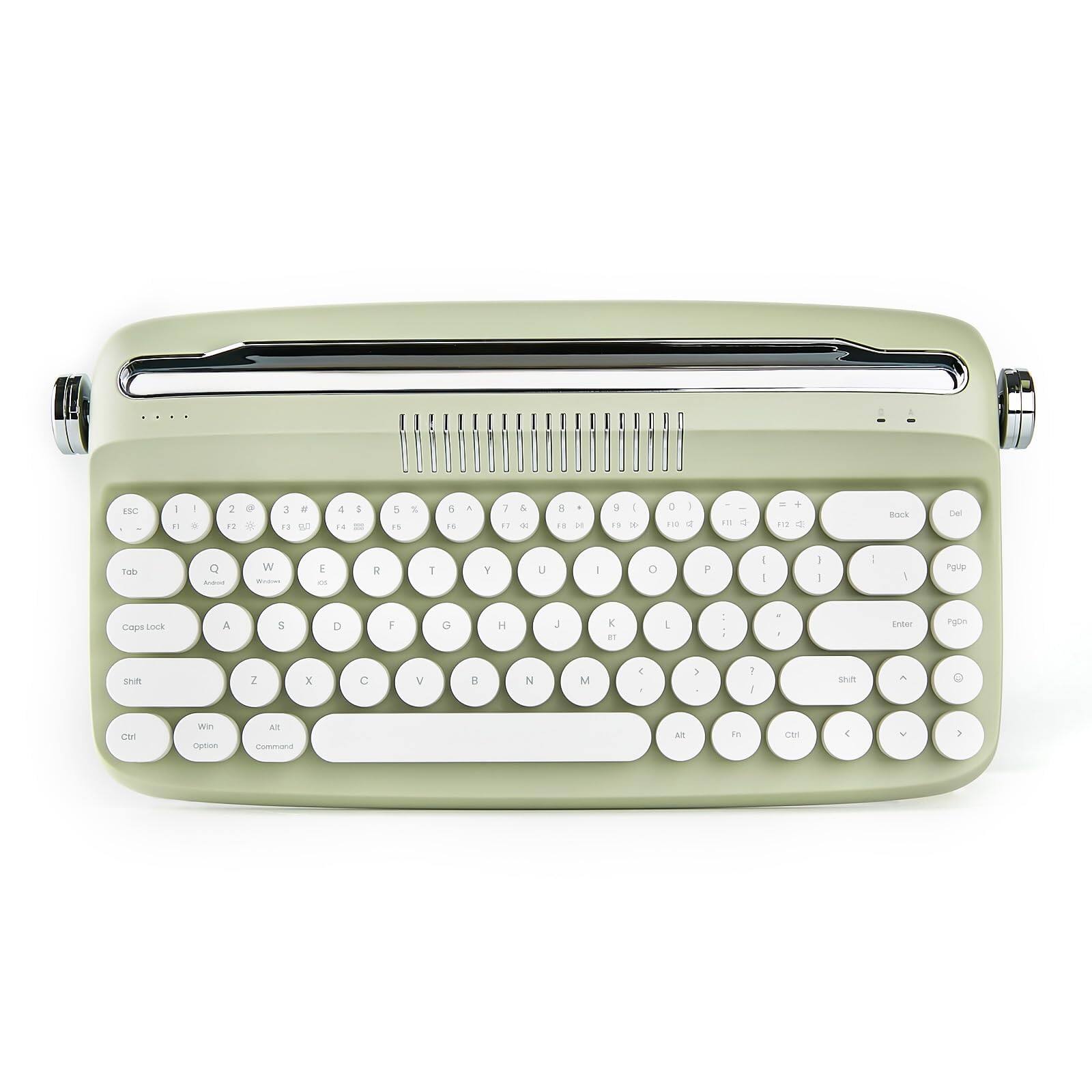 Pacoar Cade - Upgraded Wireless Typewriter With Retro Integrated Stand Usb-c/bluetooth Cute Round Keycaps Connection For Table Phone - B307-Ivory Butter