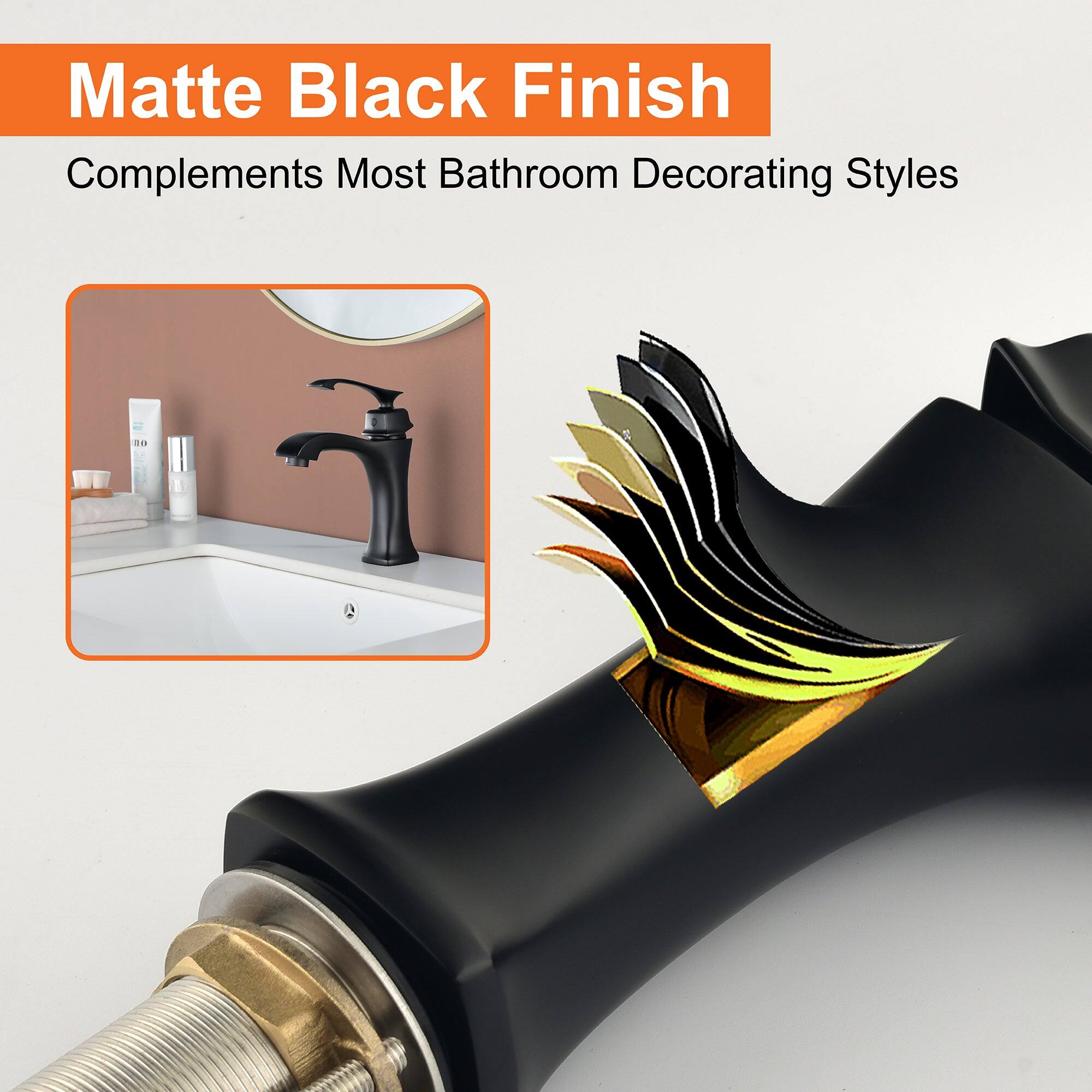 Matte Black Finish  
Complements Most Bathroom Decorating Styles