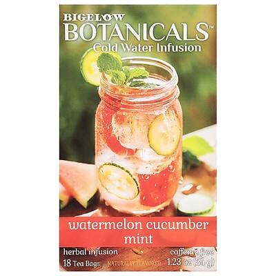 BIGELOW BOTANICALS  
Cold Water Infusion  
Watermelon Cucumber Mint  
Herbal Infusion  
Caffeine Free  
18 Tea Bags  
Naturally Flavored  
1.23 oz (34 g)