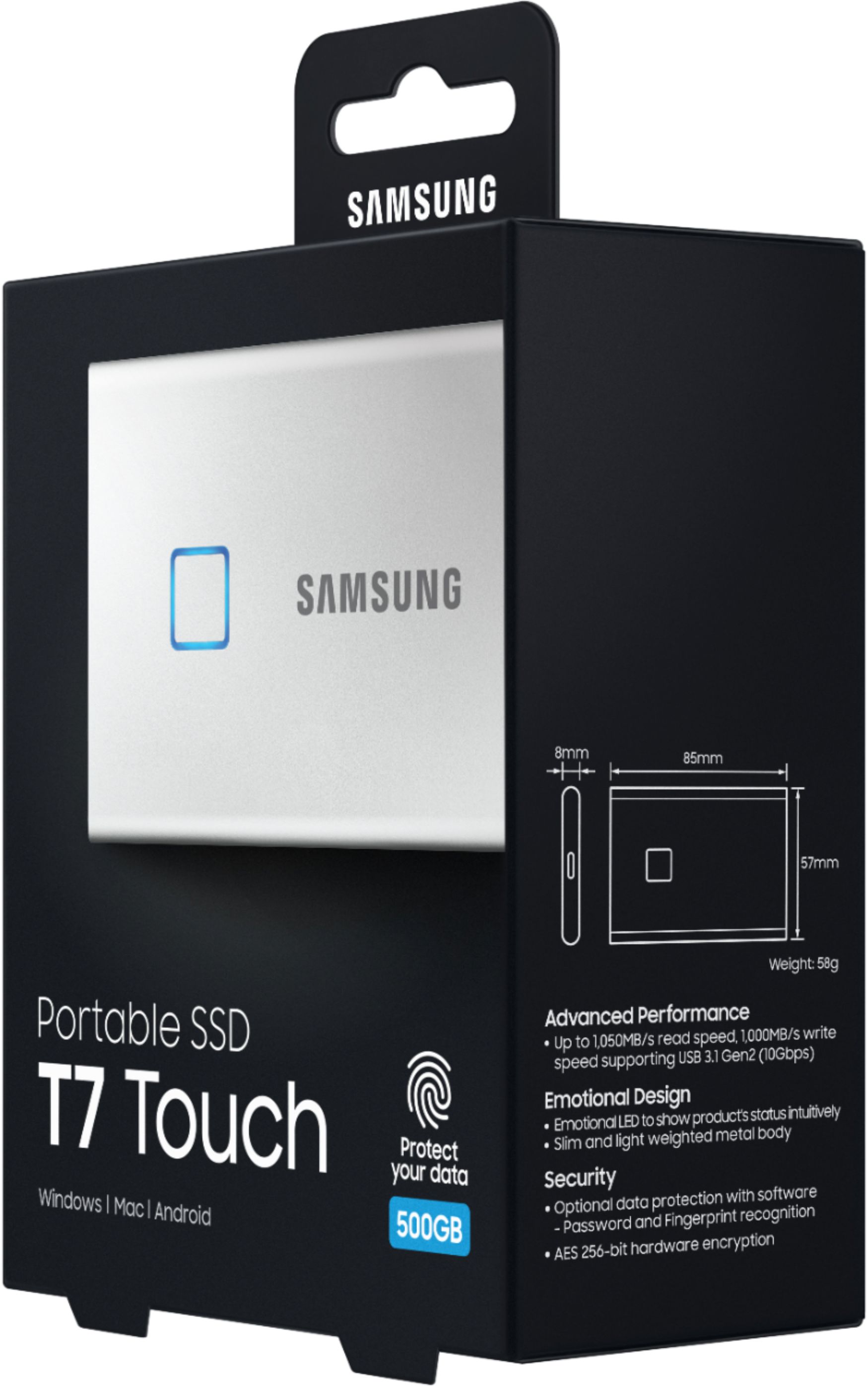 Best Buy: Samsung T7 Touch 500GB External USB 3.2 Gen 2 Portable SSD with  Hardware Encryption Silver MU-PC500S/WW