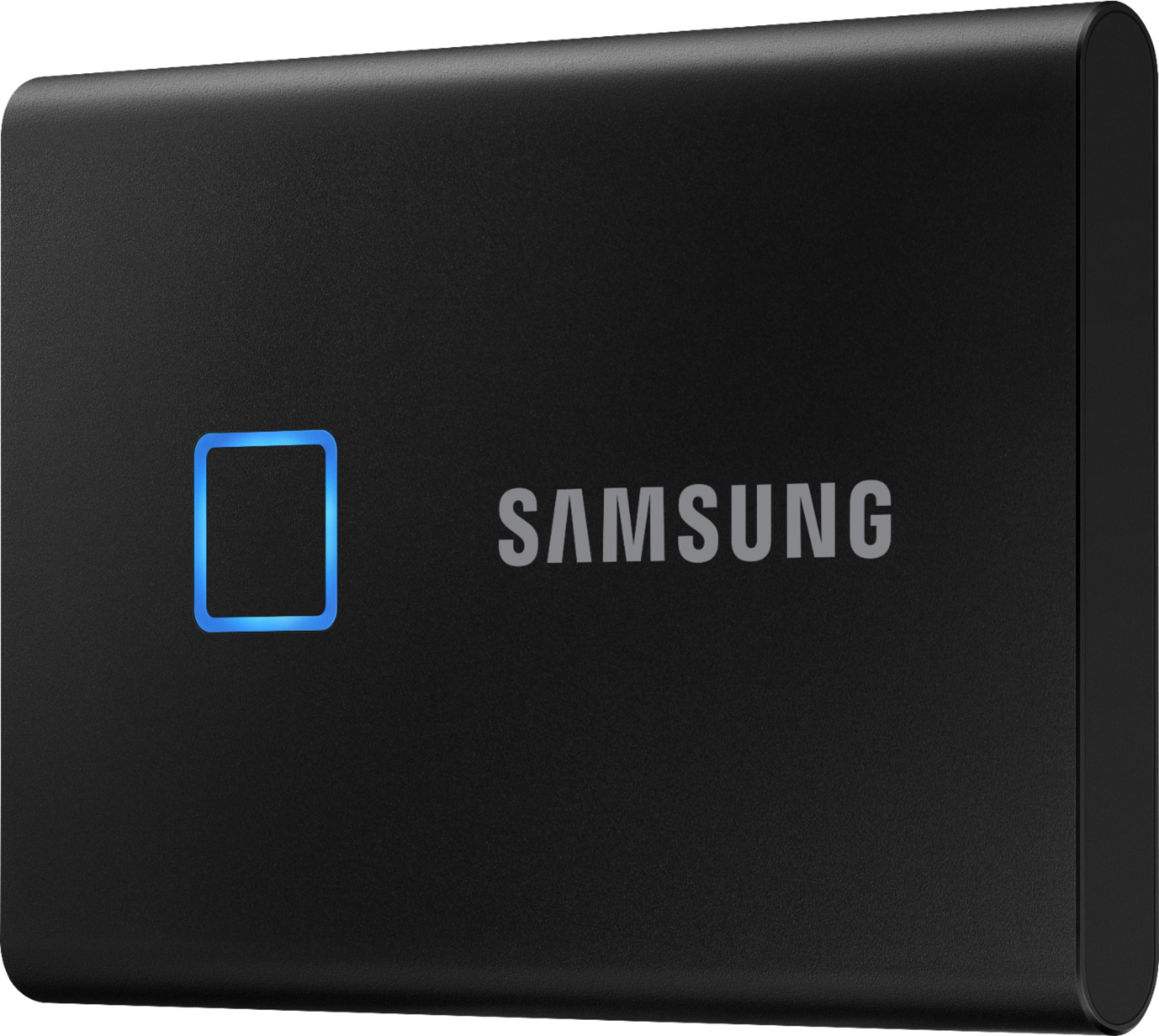 Left View: Samsung - Portable T7 Touch 2TB External USB 3.2 Gen 2 Portable SSD with Hardware Encryption - Black